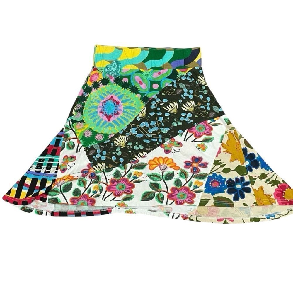 Multicolor Print Patchwork A-line Midi Skirt Size… - image 1